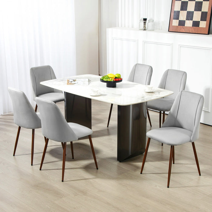 HOMCOM Dining Chairs Set of 6, Accent Chair with Velvet-touch Upholstery, Grey