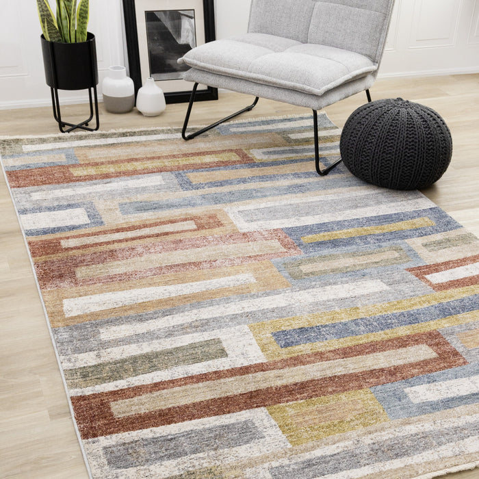 Macey Modern Grey Blue Red Sophisticated Area Runner - 2'0\" x 7'10\"
