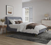 Heather Mid-Century Modern Velvet Upholstered Queen Bed in Gray and Gold | Lit Queen Heather style milieu du siecle moderne, rembourre en velours gris et or