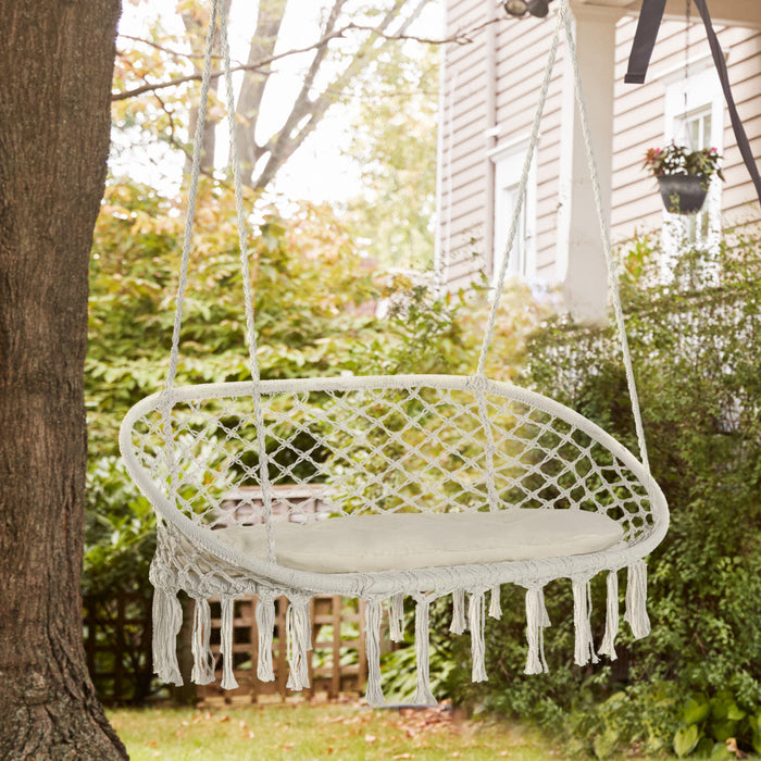 Outsunny Hanging Hammock Chair 2 Seat, Hammock Swing Chair Cream White