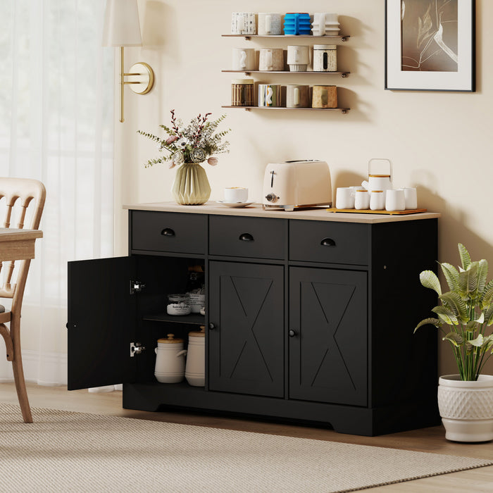 HOMCOM 46.5\" Sideboard Buffet Cabinet with 3 Barn Doors and 3 Drawers Black