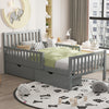 Emma Wood Platform Bed with Guardrails and Storage Drawers,Twin Size - Grey | Emma – Lit Plateforme en Bois avec Barrieres de Protection et Tiroirs de Rangement, Format Simple - Gris