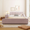 Lily Velvet Upholstered Grounded Bed with Desk and Stool,Full Size,Pink Full Bed  | Lit Lily en velours rembourre avec bureau et tabouret, taille Full, rose