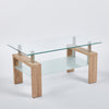 Lucius Modern Geometric Design Tempered Glass Coffee Tablewith Metal Frame and Clear Glass,Natural  | Table basse moderne Lucius au design geometrique en verre trempe avec cadre en metal et verre transparent, naturel