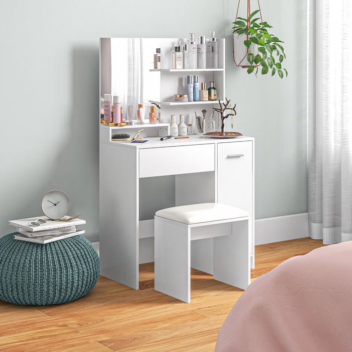 HOMCOM Vanity Desk with Mirror and Stool Makeup Vanity for Bedroom White