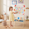 Qaba Art Easel for Kids, 3-in-1 Wooden Standing Kids Easel with Double-Sided Magnetic Whiteboard & Chalkboard, 360° Rotating, Foldable, Gift for Boys, Girls Ages 3-8, Natural