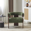 Olivia Velvet Upholstered Accent Armchair with Barrel Back Design and Rubber Wood Frame,Green Accent Chair | Olivia Fauteuil d’appoint rembourre en velours avec dossier cylindrique et structure en bois de caoutchouc, vert