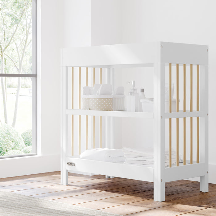 Graco Teddi Changing Table with Water-Resistant Changing Pad - White/Driftwood