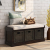 Leif Solid Wood And Rattan Baskets Storage Bench With Cushioned Seat - Espresso | Banc De Rangement Leif En Bois Massif Avec Paniers En Rotin Et Assise Rembourree, Couleur Espresso