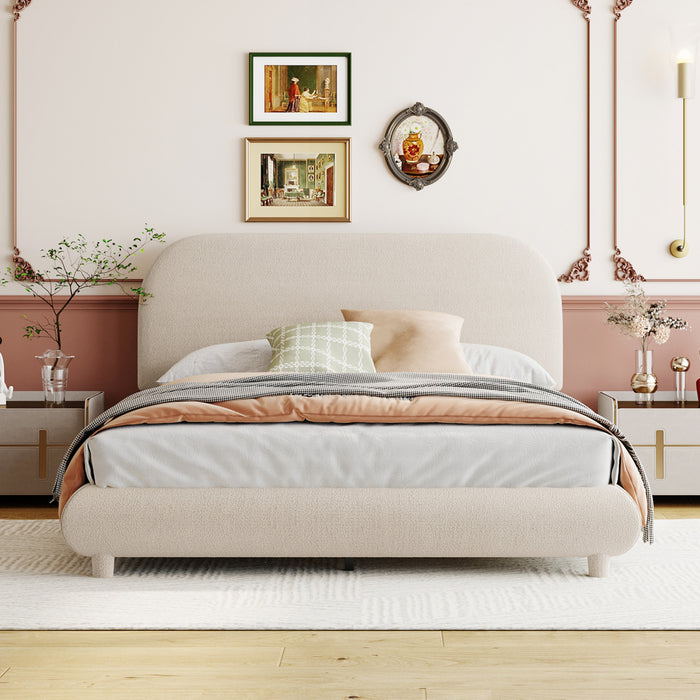 Sophie Teddy Fleece Upholstered Platform Bed with Soft Fabric and Sturdy Frame,Full Size,Beige Full Bed
