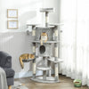 PawHut Cat Tree, 62" Multi-Level Cat Tower with Scratching Posts, 2 Condos, Hammock, Perches, Plush, Pompoms, for Indoor Kittens Playing, Resting, Sleeping, Light Grey