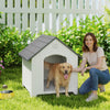 PawHut Large Plastic Dog House Outdoor Indoor, Water Resistant Puppy Shelter with Base Support, Air Vents, Elevated Floor, for Medium Large Pets, 34.6" L x 31.1" W x 35" H