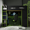 Jerry Wood Loft Bed with Desk and Storage,Full Size,Green Full Bed | Jerry Lit mezzanine en bois avec bureau et rangement, Taille Double, Vert
