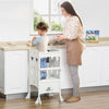 Qaba Kids Kitchen Helper Foldable Step Stool Toddler Kitchen Stool With Blackboard Lockable Handrail|Qaba Tour D'apprentissage Tour D'observation Pour Enfants De 3 A 6 Ans Avec Tableau Noir Style Moder
