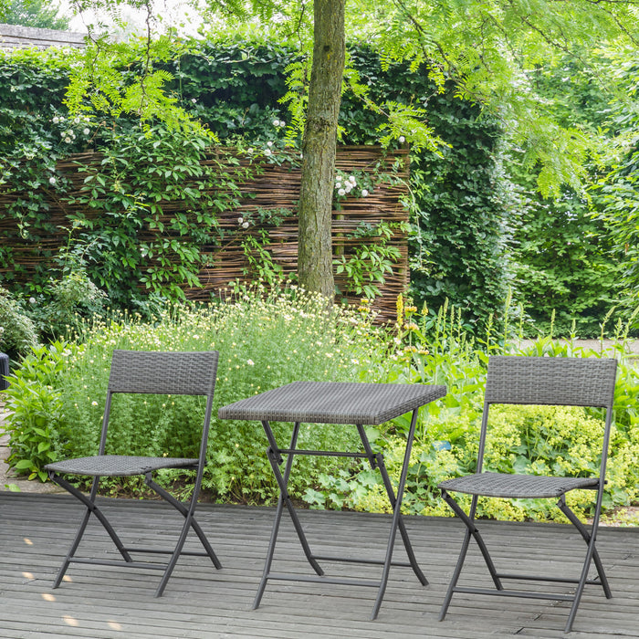 Outsunny 3 Pcs Rattan Bistro Set, Folding Patio Furniture Set, Grey