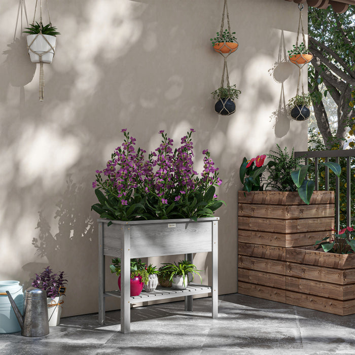 Outsunny Wooden Raised Garden Bed With Storage Shelf Grey