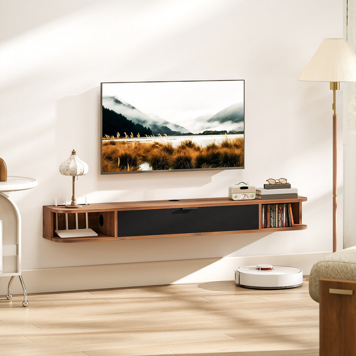 HOMCOM 55\" Floating TV Stand, Wall Mounted Media Console, Walnut