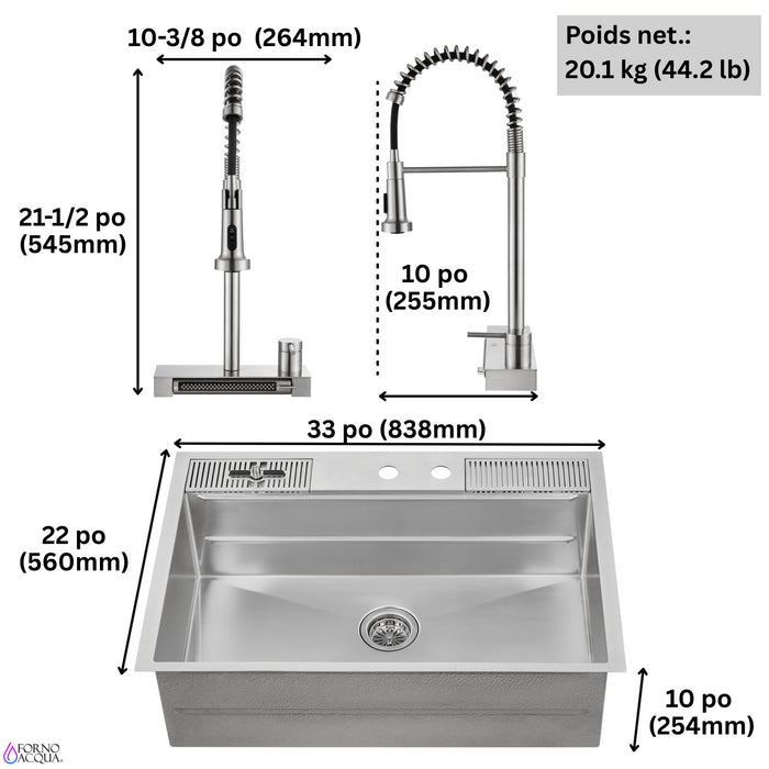 MultiSINK 33 in. Dual Mounted 3-Level Workstation Kitchen Sink, Faucet, Glass Rinser,Stainless Steel - E-XP31 Laundry Combo