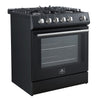Forno Leonardo Espresso 30" Black Gas Range, 5 cu.ft Convection Oven-FFSGS1116-30BLK | Cuisiniere a gaz Leonardo Espresso de 30", noire, 5 pi³ – FFSGS1116-30BLK