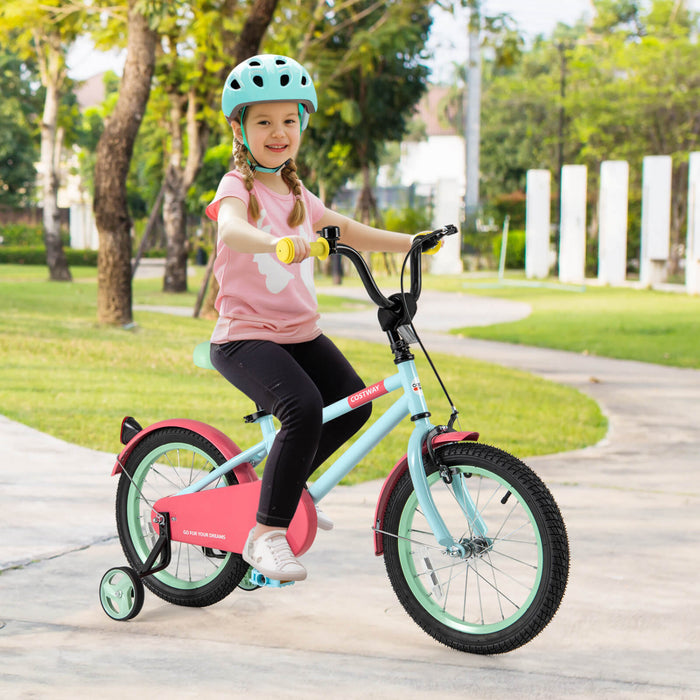 Costway 16\" Kids Bike With Adjustable Saddle Handlebar Removable Training Wheels Handbrake Red