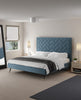 Crosby Modern Upholstered Velvet King Bed in Blue | Lit king moderne Crosby en velours bleu capitonne