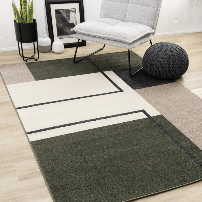 Marley Geometric Modern Green Grey White Area Rug - 5'3\" x 7'7\"