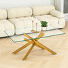 Olivia 39.37" Rectangular Glass Coffee Table with Stylish Metal Legs,Gold | Table basse rectangulaire en verre de 39,37" Olivia avec pieds metalliques elegants, doree