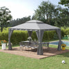 Outsunny 10x13ft Garden Gazebo Double-tiered With Curtain Outdoor Shelter Backyard Canopy Grey|Outsunny 10x13ft Tonnelle De Jardin A Deux Niveaux Avec Rideau Abri D'exterieur Auvent D'arriere-cou