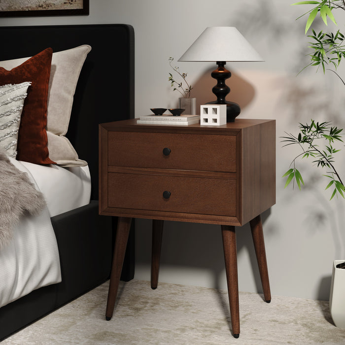 Emma Mid-Century Modern Nightstand with 2 Drawers,Brown