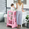 Qaba Toddler Kitchen Helper 2 Step Stool With Adjustable Height Platform And Safety Rail, Pink|Qaba Tabouret Pour Enfants 2 Marches Avec Plateforme Reglable En Hauteur Et Rail De Securite, Aide D