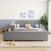 Lily Velvet Upholstered Grounded Bed with Desk and Stool,Full Size,Grey Full Bed  | Lit Lily en velours rembourre avec bureau et tabouret, taille Full, gris