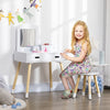 Qaba Kids Vanity Set with Mirror and Stool, Vanity Table and Chair Set with Drawers, Makeup Dressing Table for Children Aged 3-6 Years, White