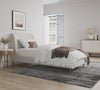 Heather Mid-Century Modern Velvet Upholstered Twin Bed in Cream and Gold | Lit jumeau Heather style milieu du siecle moderne, tapisse de velours creme et or
