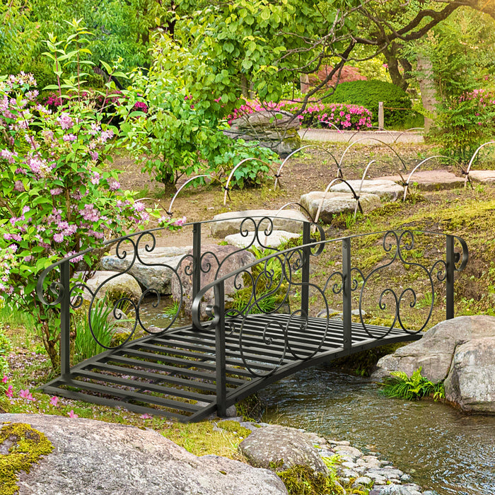 Outsunny 6ft Garden Bridge With Safety Rails Decorative Pond Bridge, Black
