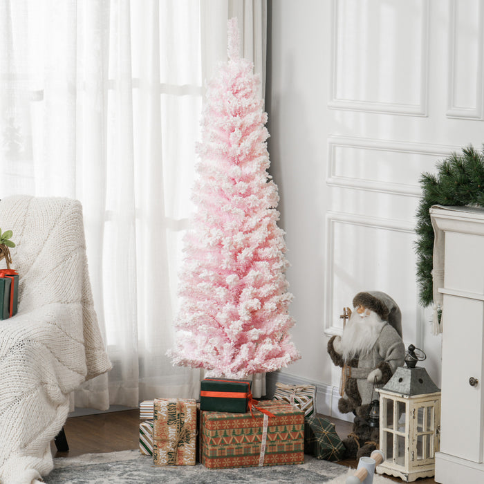 Homcom Snow Flocked Pencil Christmas Tree Slim Artificial Christmas Tree