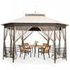 Costway 10'x12' Patio Gazebo Canopy Shelter Double Top Netting Sidewalls Beige