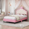 Lily Lovely Crown Fantasy Princess Bed with Tufted PU Leather Headboard,Twin Size Twin Bed | Lily Lit de Princesse Fantaisie Couronne Elegante avec Tete de Lit en Cuir PU Capitonne, Taille Twin