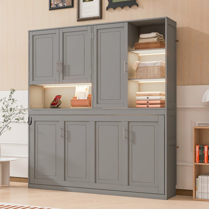 Ethan Space-Saving Murphy Bed with Storage and Foldable Design,Twin Size,Grey Twin Bed