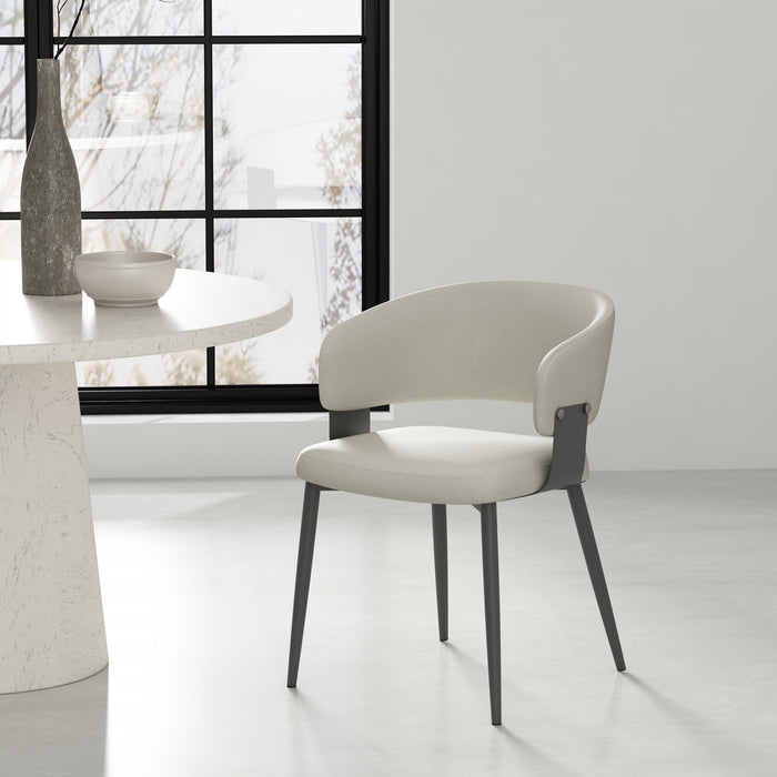 Luce Modern Metal Textured Vegan Leather Dining Chair in Oatmeal
