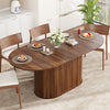 Noah Extendable Oval Dining Table with Striped Legs,Brown | Noah Table a manger ovale extensible avec pieds rayes, marron
