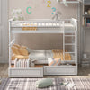 Elvis Solid Wood Convertible Bunk Bed With Drawers, Twin Size - White | Lit Superpose Convertible Elvis En Bois Massif, Taille Simple, Avec Tiroirs - Blanc