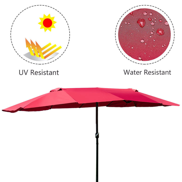 Costway 15' Market Outdoor Umbrella Double-Sided Twin Patio w/ Crank Wine