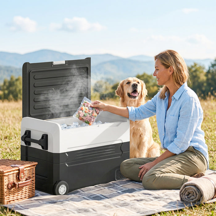 Outsunny 12 Volt Car Refrigerator, 42QT Car Fridge Freezer with App Control, 12/24V DC and 100-240V AC, -4℉-68℉, Electric Compressor Cooler with Wheels for RV Truck Camping Travel