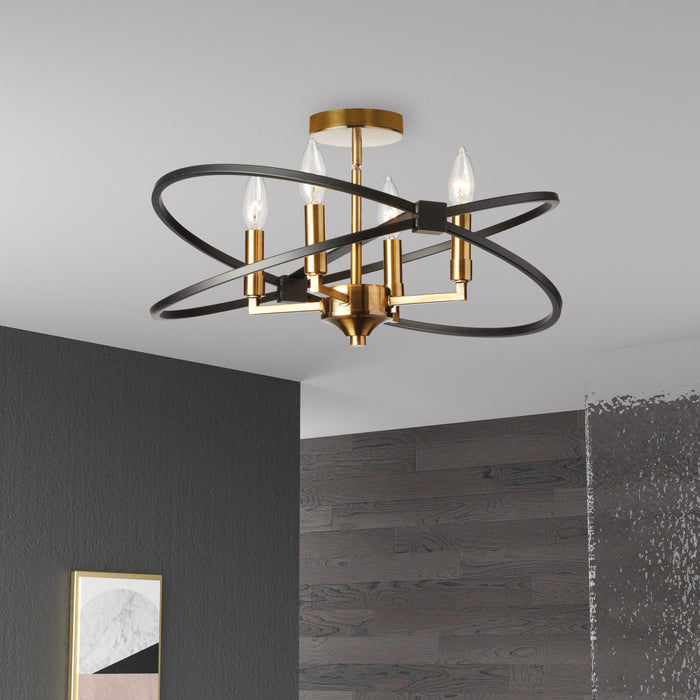 Dainolite Paloma 4 Light Semi-flush Mount Vintage Bronze Matte Black Finish Lamp