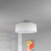 Dainolite Everly 3 Light Semi-flush Mount Satin Chrome Finish White Shade Lamp|Plafonnier semi-affleuré Everly de Dainolite avec abat-jour blanc, fini chromé satiné et 3 ampoules