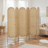 HOMCOM 6 Panel Room Divider, Bohemian Folding Privacy Screen, Natural Wood