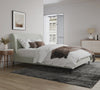 Heather Mid-Century Modern Velvet Upholstered Queen Bed in Cream and Black | Lit Queen Heather style milieu du siecle moderne, rembourre en velours creme et noir
