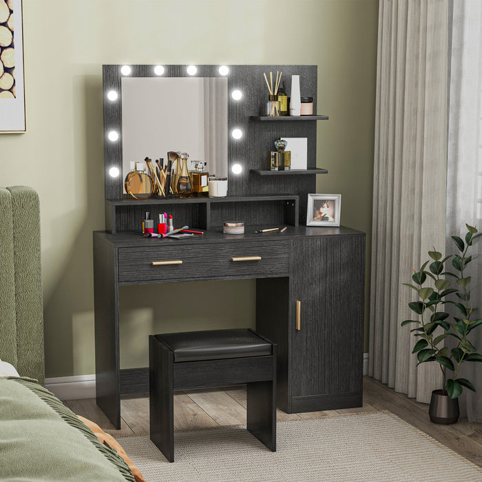 HOMCOM Vanity Table Set, Makeup Table with Stool, LED Mirror and Storage
