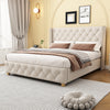 Haley Linen Upholstered Platform Bed with Classic Wingback Headboard and Diamond Tufted Upholstery,Full Size,Beige Full Bed  | Lit plateforme en lin Haley avec tete de lit a ailes classiques et capitonnage en diamant, taille Full, beige