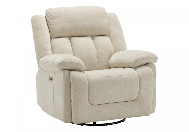 MONARCH SPECIALTIES POWER RECLINING CHAIR, 39\" WIDE, GLIDER, SWIVEL, USB PORTS INCLUDED, BEIGE FABRIC RECLINER